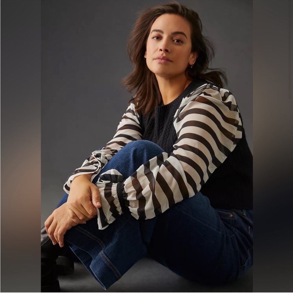 Anthropologie Maeve Mixed Media Stripe Sleeve Sweater